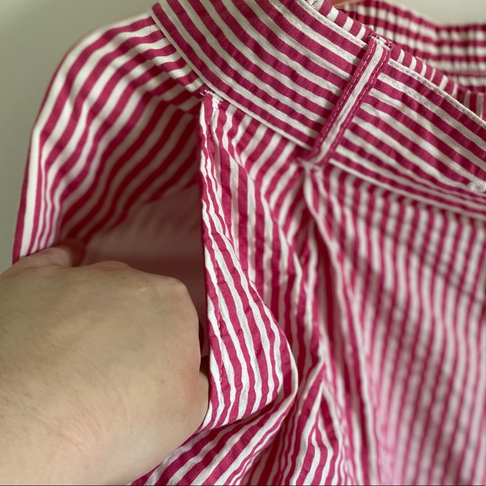 PINK WHITE STRIPED BELTED HIGH RISE SHORTS W/ POCKETS - Picture 9 of 11